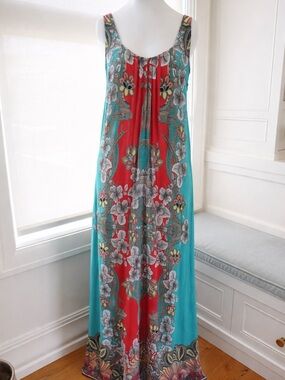 Glamour sleeveless Teal and coral Floral Print Maxi Dress
